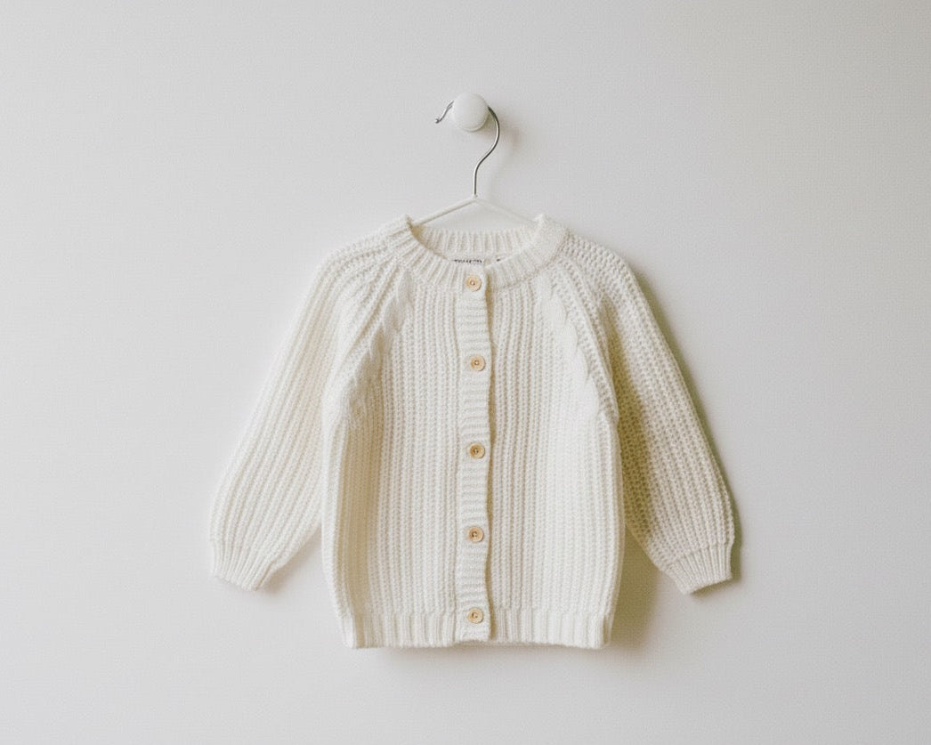 Kids / Toddler / Children’s Cozy Cotton Knit Cardigan / Gender Neutral | Ivory White